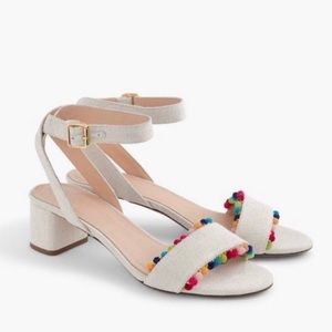 J Crew Lottie Sandals w Pom Pom low heel size 11